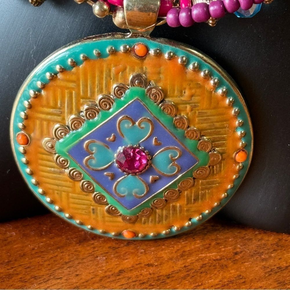 Multicolor Beaded Multi Layer Pendant Necklace Or… - image 2